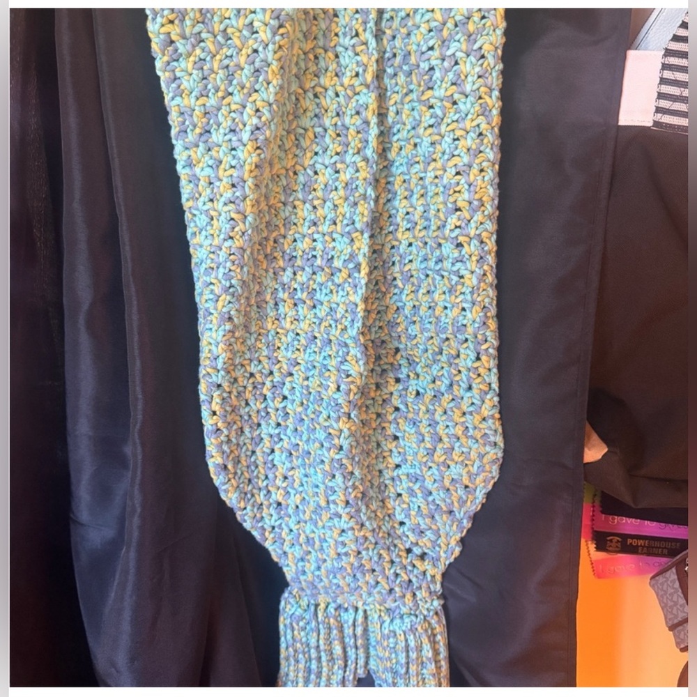 Handmade Kids Multicolor Crochet Scarf - Blue, Yellow & Green